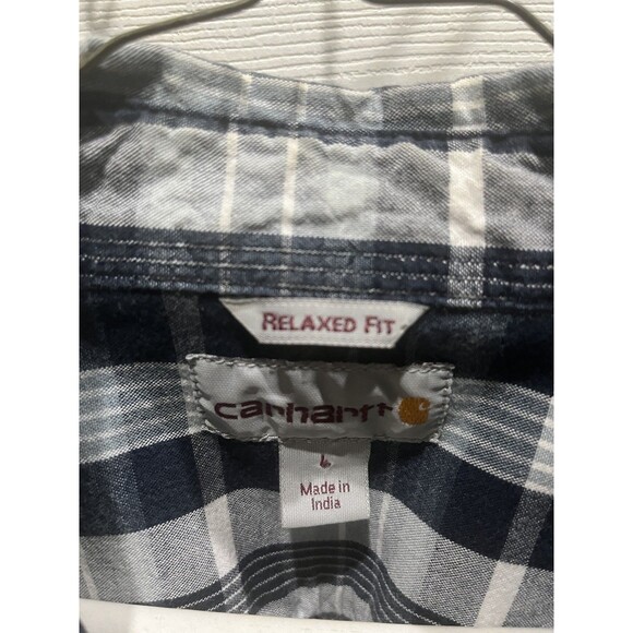 Carhartt Shirt Mens L Blue Plaid Relaxed Fit Short Sleeve Outdoor Button Up - Picture 3 of 4